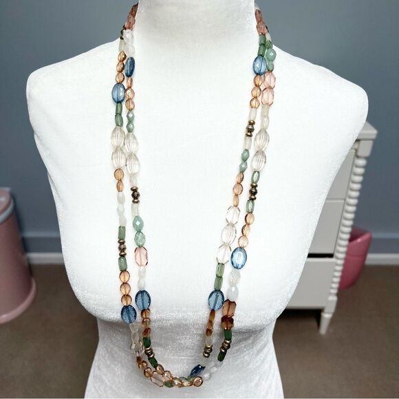 Double strand long chunky multicolor beaded statement funky unique necklace - Picture 1 of 5